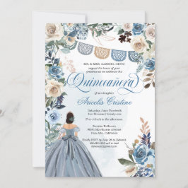 Dusty Blue Roos Country Papel Picado Quinceañera Kaart