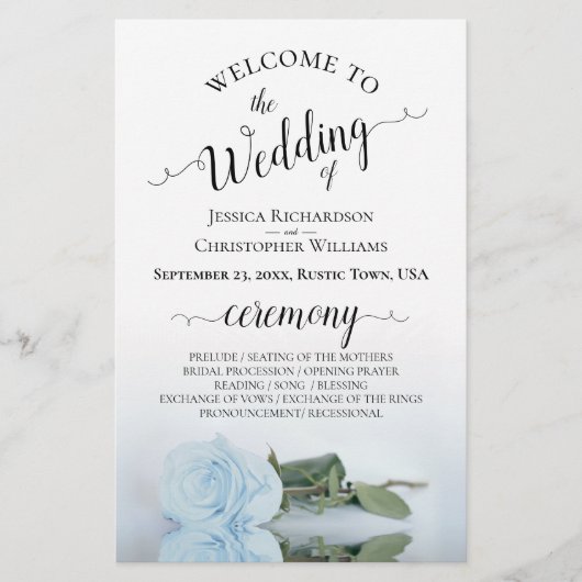 Dusty Blue Roos Elegant Budget Wedding Programme (Voorkant)