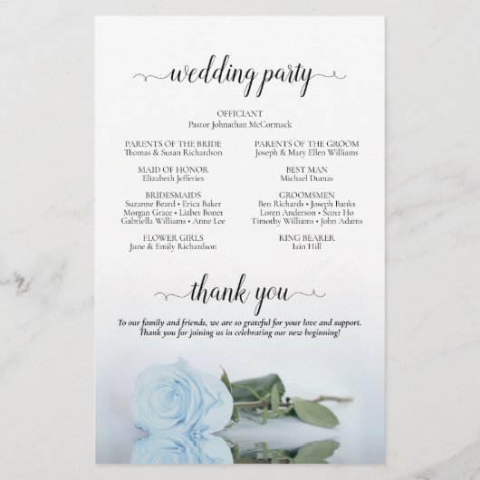 Dusty Blue Roos Elegant Budget Wedding Programme (Achterkant)