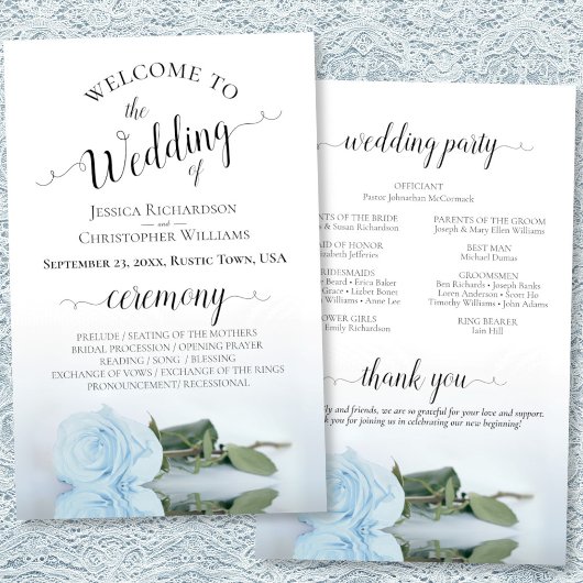Dusty Blue Roos Elegant Budget Wedding Programme