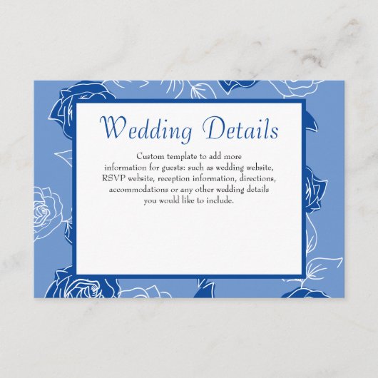 Dusty Blue Roos Elegant White Grey Floral Wedding Informatiekaartje (Voorkant)