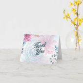 Dusty Blue Roos en Pink Floral Dank u Kaart (Gele Bloem)