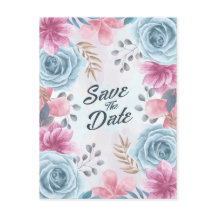 Dusty Blue Roos en Roze Floral Save the Date