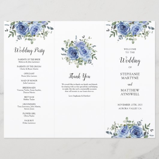 Dusty Blue Roos Eucalyptus Order of Service (Voorkant)