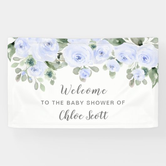 Dusty Blue Roos Floral Baby shower Welcome Spandoek (Horizontaal)