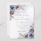Dusty Blue Roos Floral Botanical Wedding Kaart (Voorkant)