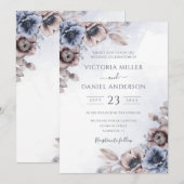 Dusty Blue Roos Floral Botanical Wedding Kaart (Voorkant / Achterkant)