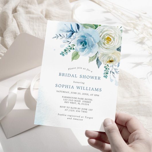 Dusty Blue Roos Floral Bridal Shower Kaart