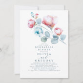 Dusty Blue Roos Floral Elegant Rehearsal Dinner Kaart (Voorkant)