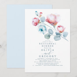Dusty Blue Roos Floral Elegant Rehearsal Dinner Kaart