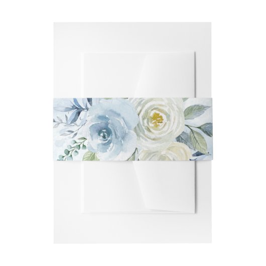 Dusty Blue Roos Floral Invitation Belly Band Uitnodigingen Wikkel (Voorkant Voorbeeld)