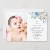 Dusty Blue Roos Floral Photo Girl Baptisme Kaart (Voorkant)