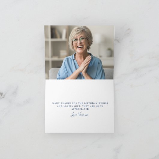 Dusty Blue Roos Floral Photo Inside 40th Birthday Bedankkaart (Binnen)