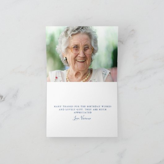 Dusty Blue Roos Floral Photo Inside 90th Birthday Bedankkaart (Binnen)