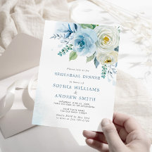 Dusty Blue Roos Floral Rehearsal Dinner Invitation