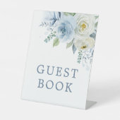 Dusty Blue Roos Floral Shower Guest Book Sign Reclamebord Met Voetstuk (Voorkant)