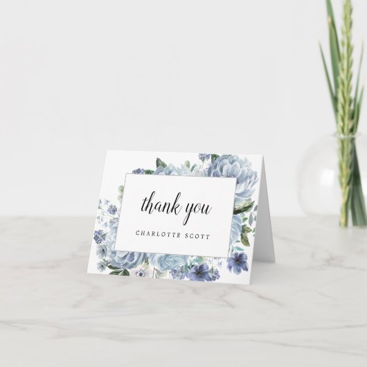 Dusty Blue Roos Floral Vrijgezellenfeest Foto Bedankkaart (Voorkant)