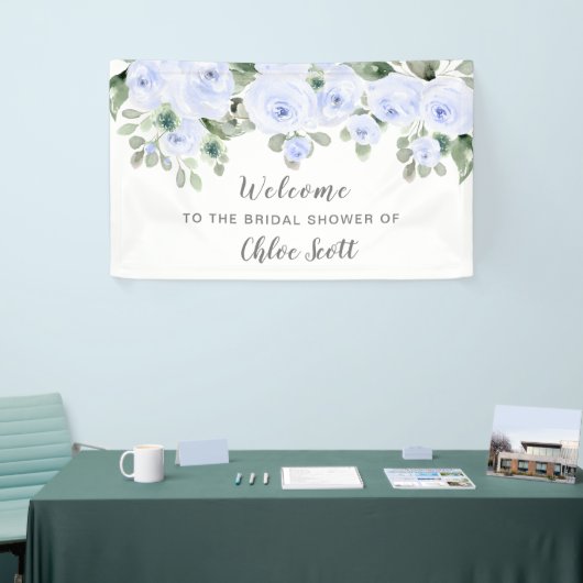 Dusty Blue Roos Floral Vrijgezellenfeest Welcome Spandoek (Beurs)
