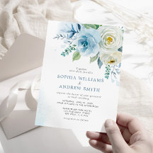Dusty Blue Roos Floral Wedding Invitation