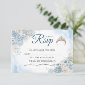 Dusty Blue Roos Flowers Quinceanera Response Kaart (Staand voorkant)
