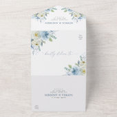 Dusty Blue Roos Flowers Wedding All In One Uitnodiging (Buitenkant)