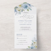 Dusty Blue Roos Flowers Wedding All In One Uitnodiging (Binnen)