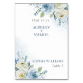 Dusty Blue Roos Flowers Wedding Table Kaart (Voorkant)