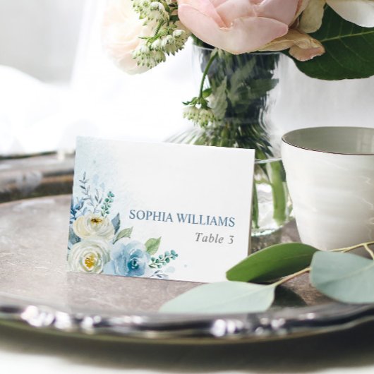 Dusty Blue Roos Flowers Wedding Table Kaart