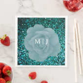 Dusty Blue Roos Glittery Monogram Elegant Wedding Servet (Insitu)