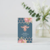 Dusty Blue Roos Gold Blush Pink Floral Honey Bee Visitekaartje (Staand voorkant)
