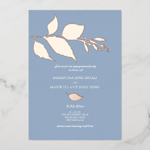 Dusty Blue Roos Gold Engagement Party Folie Uitnodiging