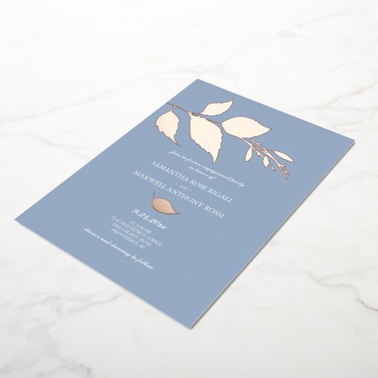 Dusty Blue Roos Gold Engagement Party Folie Uitnodiging (Gedraaid)