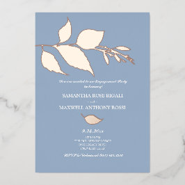 Dusty Blue Roos Gold Engagement Party Folie Uitnodiging