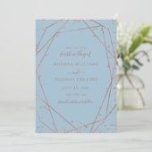 Dusty Blue Roos Gold Glitter Geometrische bruiloft Save The Date (Staand voorkant)
