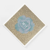Dusty Blue Roos Gold Glitter Monogram Cool Wedding Servet (Hoek)