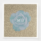 Dusty Blue Roos Gold Glitter Monogram Cool Wedding Servet (Voorkant)