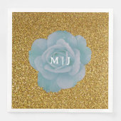 Dusty Blue Roos Gold Glitter Monograms Wedding Servet (Voorkant)