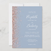 Dusty Blue Roos Gold Glitter QR Code Wedding Kaart (Voorkant)