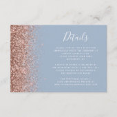 Dusty Blue Roos Gold Glitter Wedding Details Informatiekaartje (Voorkant)