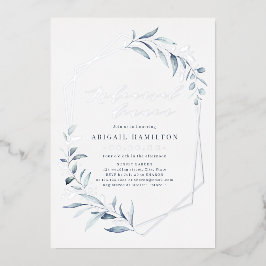 Dusty Blue Roos Gold Rustic Rehearsal Dinner Folie Folie Uitnodiging