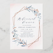 Dusty Blue Roos Gold Rustic Rehearsal Dinner Folie Uitnodiging (Voorkant)