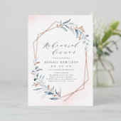 Dusty Blue Roos Gold Rustic Rehearsal Dinner Folie Uitnodiging (Staand Voorkant)