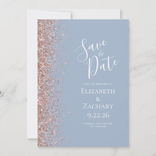 Dusty Blue Roos Gold Save the Date Aankondiging (Voorkant)
