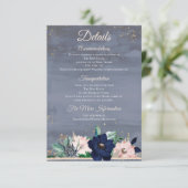 Dusty Blue Roos Gold Waterverf - Floral - Gegevens Informatiekaartje (Staand voorkant)