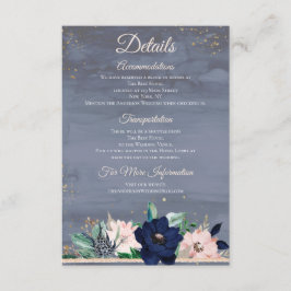 Dusty Blue Roos Gold Waterverf - Floral - Gegevens Informatiekaartje