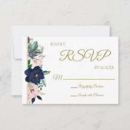 Dusty Blue Roos Gold Waterverf Floral RSVP-kaart RSVP Kaartje