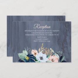 Dusty Blue Roos Gold Waterverf Receptie Kaart