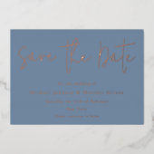 Dusty Blue & Roos Gold Wedding Save the Date Folie Uitnodiging (Voorkant)