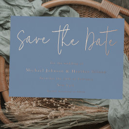 Dusty Blue & Roos Gold Wedding Save the Date Folie Uitnodiging
