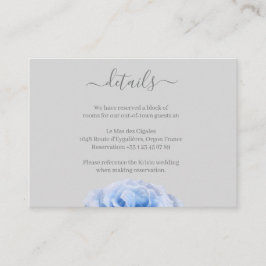 Dusty Blue Roos Grey Floral Wedding Hotel Details Informatiekaartje